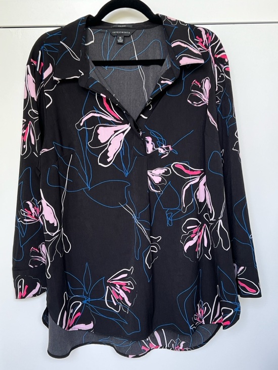 PAIGE Tops - PAIGE Black Floral Button-Front Blouse with Pink & Blue Accents